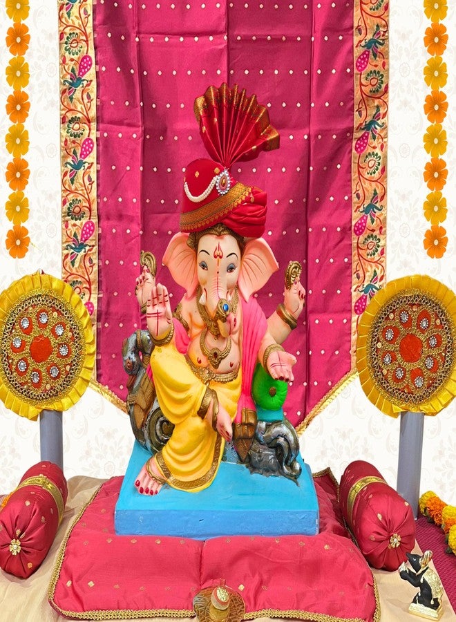 PUNYATVA Ganesh Feta Mukut (Turban, Butti, Red) / Adjustable Ganesh Pheta, Gauri Ganpati Festival Decoration Accessories, Ganpati Jewellery, Crown, Makhar, Traditional Pagdi, God Idol Headgear - Image 3